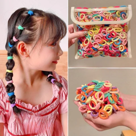 ยางรัดผมเด็ก แฟชั่นเกาหลี สีสันสดใส เซ็ต 100 เส้น