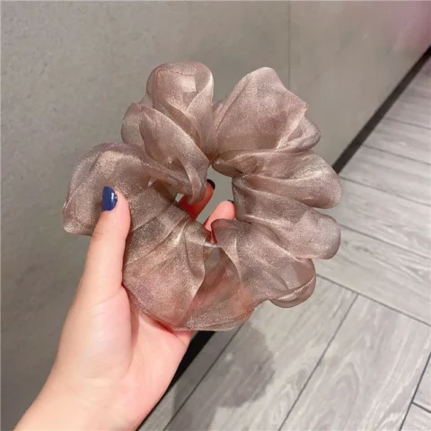 ยางรัดผมรุ่นใหม่ สไตส์เกาหลี ผ้ากลิทเตอร์ วิ้งๆ สีชมพู